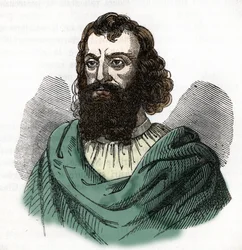 Retrato do Imperador Justiniano I (482-565) (Justiniano I) desenho de "I misteri del vaticano" de Franco Mistrali 1843