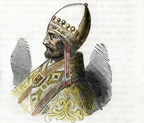 Retrato do Papa Adrien IV (Nicolas Breakspear (ou Breakspeare)) (1100-1159) (Adrianus, adrianus ou adriano) Desenho de "Misteri del vaticano" de Franco Mistrali