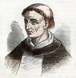 Retrato de Santa Domingas de Guzman (1170-1221), fundadora da Ordem Dominicana (São Domingos) Desenho de "Misteri del Vaticano" de Franco Mistrali