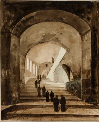 Monges na Escadaria da Villa de Mecenas em Tivoli