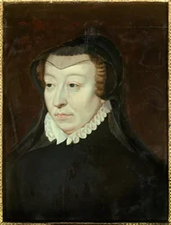 Retrato de Catherine de Medicis (Caterina de Medici) (1519-1589), Rainha de França Pintura de François Clouet (cerca de 1515-1572) Sol. 0,33x0,24 m Século XVI Chantilly, Musee Conde