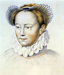 retrato de Marguerite de Valois, conhecida como Rainha Margot (1553-1615), Rainha de Navarra, primeira esposa de Henrique IV. de um desenho original de Clouet.