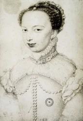 retrato de Marguerite de Valois, conhecida como Rainha Margot (1553-1615), Rainha de Navarra, primeira esposa de Henrique IV. depois de François Clouet