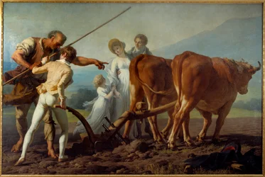 La lecon de tillage Pintura de François Andre Vincent (1746-1816) Sol do século XIX. 3,13x2,13 m Bordeaux, Musee des Beaux Arts