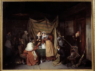 A Sibylle Saying Good Adventure to Young Men Painting by François Auguste Biard (1799-1882) 1827 Lyon, Musee des Beaux Arts