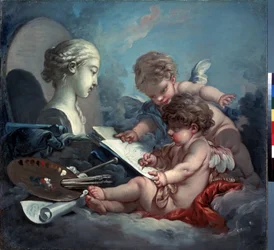 "Alegoria da Pintura" (Cupidos. Alegoria da Pintura) Pintura de François Boucher (1703-1770) 1760 aprox. tamanho 82x87 cm Museu Hermitage, São Petersburgo (São Petersburgo)