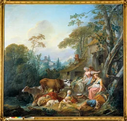Happiness in the Village Painting by François Boucher (1703-1770) 1735 Munique. Bayerische
