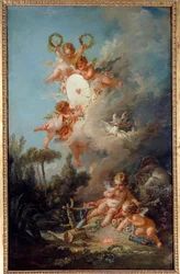 The Love Target Painting by François Boucher (1703-1770) 1758 Sun. 2,58x1,67 m Paris,