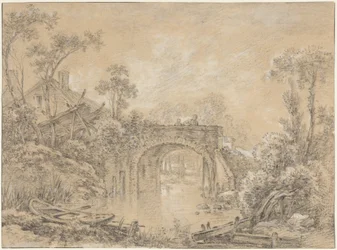 Paisagem com uma ponte rústica