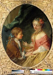 De três coisas você vai fazer uma? Uma cena galante. Pintura de François Boucher (1703-1770). 1734 Colecção privada