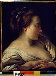 "Portrait de jeune fille" (Cabeça de uma menina) Pintura de François Boucher (1703-1770) 1740-1750 Dim. 36x28 cm Museu Hermitage, São Petersburgo (São Petersburgo)