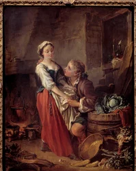 A bela cozinheira Cena galante numa cozinha. Pintura de François Boucher (1703-1770). 1738 Paris. Musee Cognacq Jay