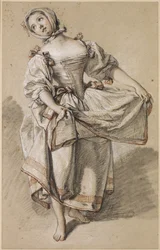 Young Country Girl Dancing, c. 1765-70 (giz preto, vermelho e branco e cepo sobre papel de cama de buff)