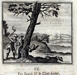 The Mice and the Cat Huant.fables de Jean de La Fontaine (1621-95). Ilustração de François Chauveau (1613-1676). Edição de 1728.