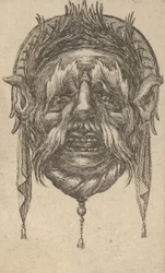 Máscara com Sobrancelhas Longas e Bigode e Toucado com Pano Pendurado, de Dive..., ca. 1635-45.