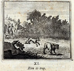 Nada de mais. Fábulas de Jean de La Fontaine (1621-95). Ilustração de François Chauveau (1613-1676). Edição de 1728.