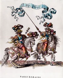 Páginas Romanas durante o carrossel dado pelo Rei Luís XIV (1639-1715) Gravura de François Chauveau (1613-1676) ca. 1662 Colecção privada