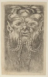 Máscara de sátiro com chifres sobrepostos e quatro fios de barba trançados, de Divers Ma..., ca. 1635-45.