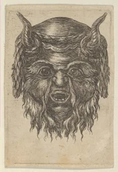 Máscara de sátiro com uma coroa de louros sobre os chifres, de Divers Masques, ca. 1635-45.