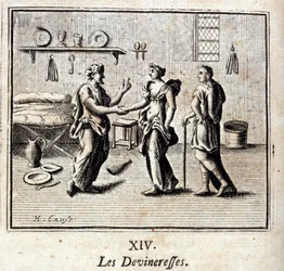 As Devineresses. Fábulas de Jean de La Fontaine (1621-95). Ilustração de François Chauveau (1613-1676). Edição de 1728.