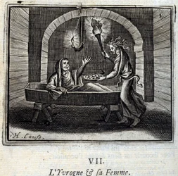 O bêbado e a sua mulher. Fábulas de Jean de La Fontaine (1621-95). Ilustração de François Chauveau (1613-1676). Edição de 1728.
