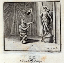 O Oráculo e os ímpios. Fábulas de Jean de La Fontaine (1621-95). Ilustração de François Chauveau (1613-1676). Edição de 1728.