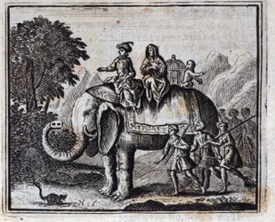 O Rato e o Elefante. Fábulas de Jean de La Fontaine (1621-95). Ilustração de François Chauveau (1613-1676). Edição de 1728.