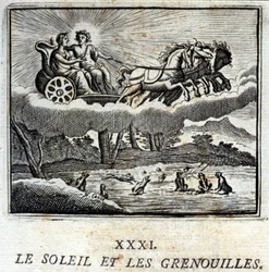 O Sol e os Sapos. Fábulas de Jean de La Fontaine (1621-95). Ilustração de François Chauveau (1613-1676). Edição de 1728.