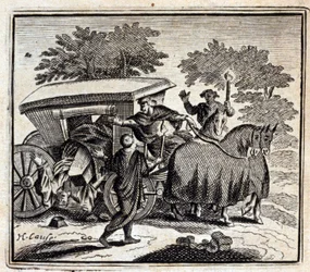 A cura e a morte. Fábulas de Jean de La Fontaine (1621-95). Ilustração de François Chauveau (1613-1676). Edição de 1728.