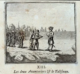 Os dois aventureiros e o Talismã. Fábulas de Jean de La Fontaine (1621-95). Ilustração de François Chauveau (1613-1676). Edição de 1728.