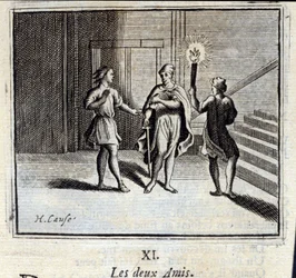 Os dois amigos. Fábulas de Jean de La Fontaine (1621-95). Ilustração de François Chauveau (1613-1676). Edição de 1728.