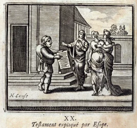 Will explicado por Esope. Fábulas de Jean de La Fontaine (1621-95). Ilustração de François Chauveau (1613-1676). Edição de 1728.