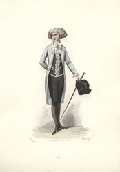 Homem elegante de casaco às riscas, era de Maria Antonieta.