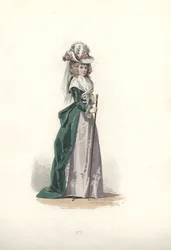 Mulher em chapeau e redingote, era de Maria Antonieta.