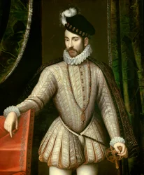 Retrato no pé de Carlos IX (1550 - 1574) Rei de França. Detalhe. Pintura de François Clouet (1515-1572)