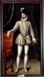Retrato no pé de Carlos IX (1550 - 1574) Rei de França. Pintura de François Clouet (1515-1572)