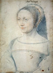 Retrato de Anne de Pisseleu, esposa de Jean de Brush, Duquesa de Etampes (1508 - 1576). Desenho com pedra negra e sangue de François Clouet (1515-1572)