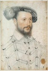 Retrato de Antoine de Halluin, Senhor de Piennes (1505 - 1553). Desenho de sangue e pedra negra de Clouet François (1515-1572)