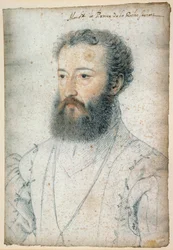 Retrato de Charles de Bourbon, Príncipe de La Roche - sur - Yon (1515-1565). Desenho de sangue e pedra negra por Clouet François (1515-1572)
