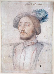 Retrato de Charles de Cosse, Conde de Brissac, marechal da França (1506-1563) (Cosse-Brissac). Desenho a lápis e sangue de François Clouet (1515-1572). 1537. Musee Conde, Chantilly