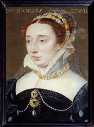 Retrato de Diane de França, Duquesa de Angouleme (1538-1619), legitimee filha de Henri IV Pintura de François Clouet (1515-1572) Sol do século XVI. 0,31x0,23 m Paris, Musee Carnavalet