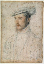 Retrato de François de Lorraine, Duque de Guise (1520 - 1563). Desenho de sangue e pedra negra de Clouet François (1515-1572)