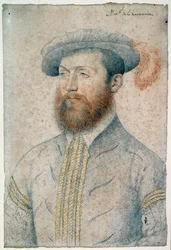 Retrato de Jean Du Plessis, Senhor de Bourgonniere (1525 - 1594). Desenho de sangue e pedra negra de François Clouet (1515-1572)