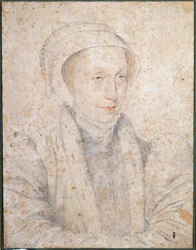 Retrato de Marie Stuart Agee (1542-1587), rainha da França e da Escócia Desenho a la sanguine por François Clouet (1515-1572) Século XVI. Musee Conde, Chantilly