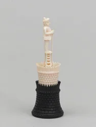Torre preta, peça de xadrez, Índia, 1820 por volta de