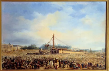 Ereção do obelisco de Luxor place de la concorde em Paris (25 de outubro
