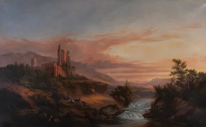 Ruínas de um castelo num vale dos Alpes (Beauvoir-en-Royans) c.1830 (Óleo sobre tela)