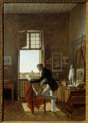 A oficina de François Edouard Picot (1786-1868) na Villa Medicis. Pintura de Jean Alaux Dit Le Romain (1786-1864)