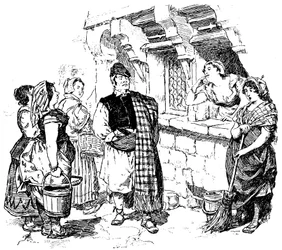 Ilustração para o "Românico Cómico" de Paul Scarron: Capítulo 19 da Parte 2 "O elegante Gusman causa admiração e luxúria das empregadas" (litho)