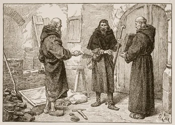 Recepção de Lanfranc por Herlwin, ilustração de "A Igreja da Inglaterra: Uma História para o Povo" por HDM Spence-Jones, pub. c.1910 (foto sépia)